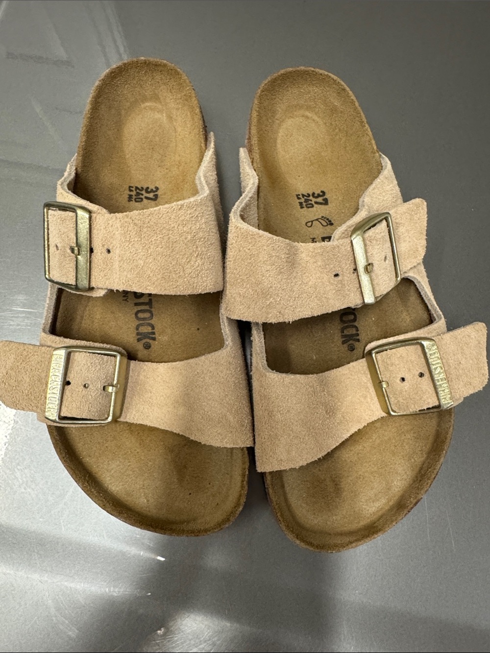 Birkenstock Women's Suede Double-Buckle Sandals in Light Beige